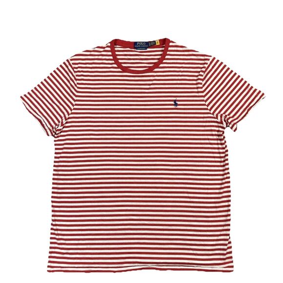 Polo Ralph Lauren Red White Stripe Classic Fit Short Sleeve T-Shirt XL - Picture 1 of 9